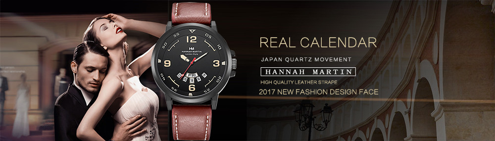 Hannamading 1602 4846 Fashion Double Calendar Men Quartz Watch with Box
