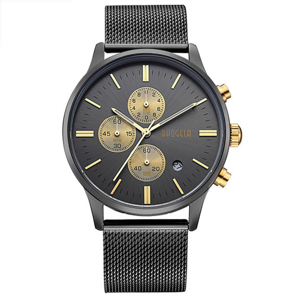 Men'S Watches Fashion Sports Quartz-Watch Stainless Steel Mesh Brand Men Watches Multi-Function Wristwatche Chronograph
